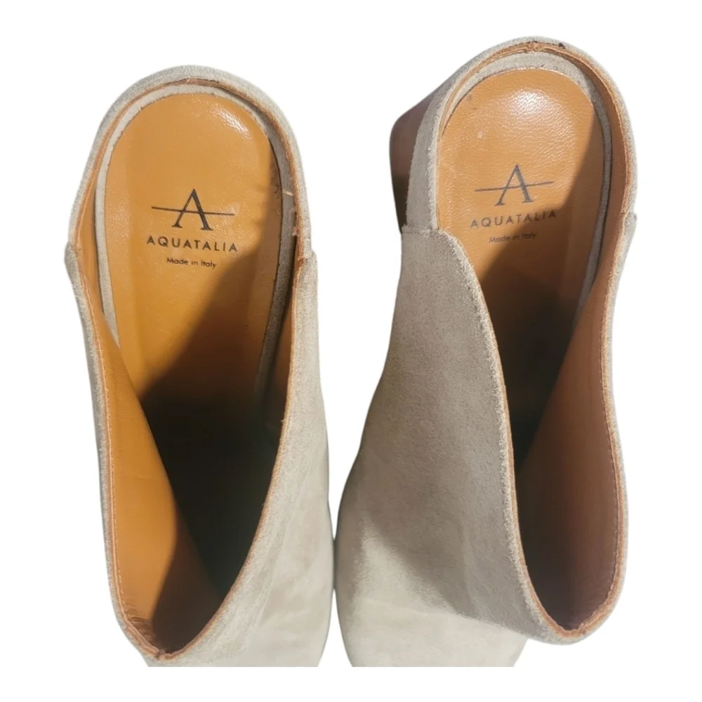 Aquatalia Elisabetta Slip-on Suede Block Heel Mule Booties - 10.5 - Tan